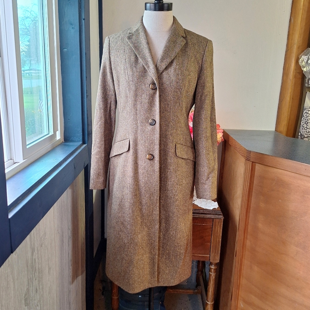 Kate Hill Wool & Silk Blend Herringbone Button Coat Size 6P, RN#13711